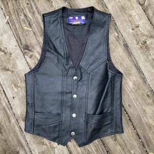Vintage 1996 Paragon Genuine Leather Vest Jacket Size 38 Black Medium
